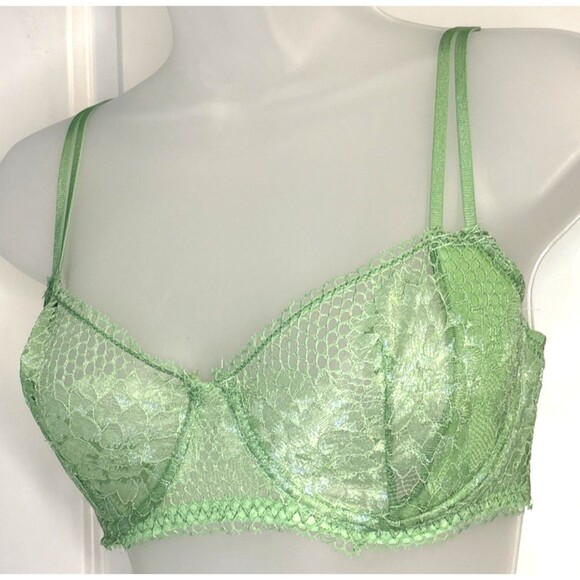 Adore Me Other - Adore Me Green Lace Bra 32DDD Padded Underwire sexy lingerie See thru Sheer